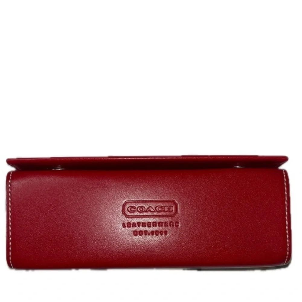 Coach Hardshell Button Snap Leather Eyeglass Case, Red *Glasses NOT included